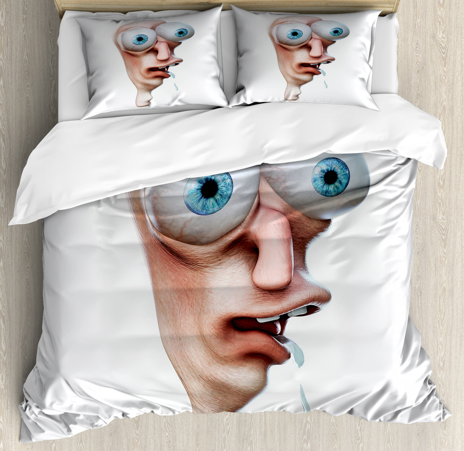 Humor Decor King Size Duvet Cover Set, Stupid Derp Human Face 