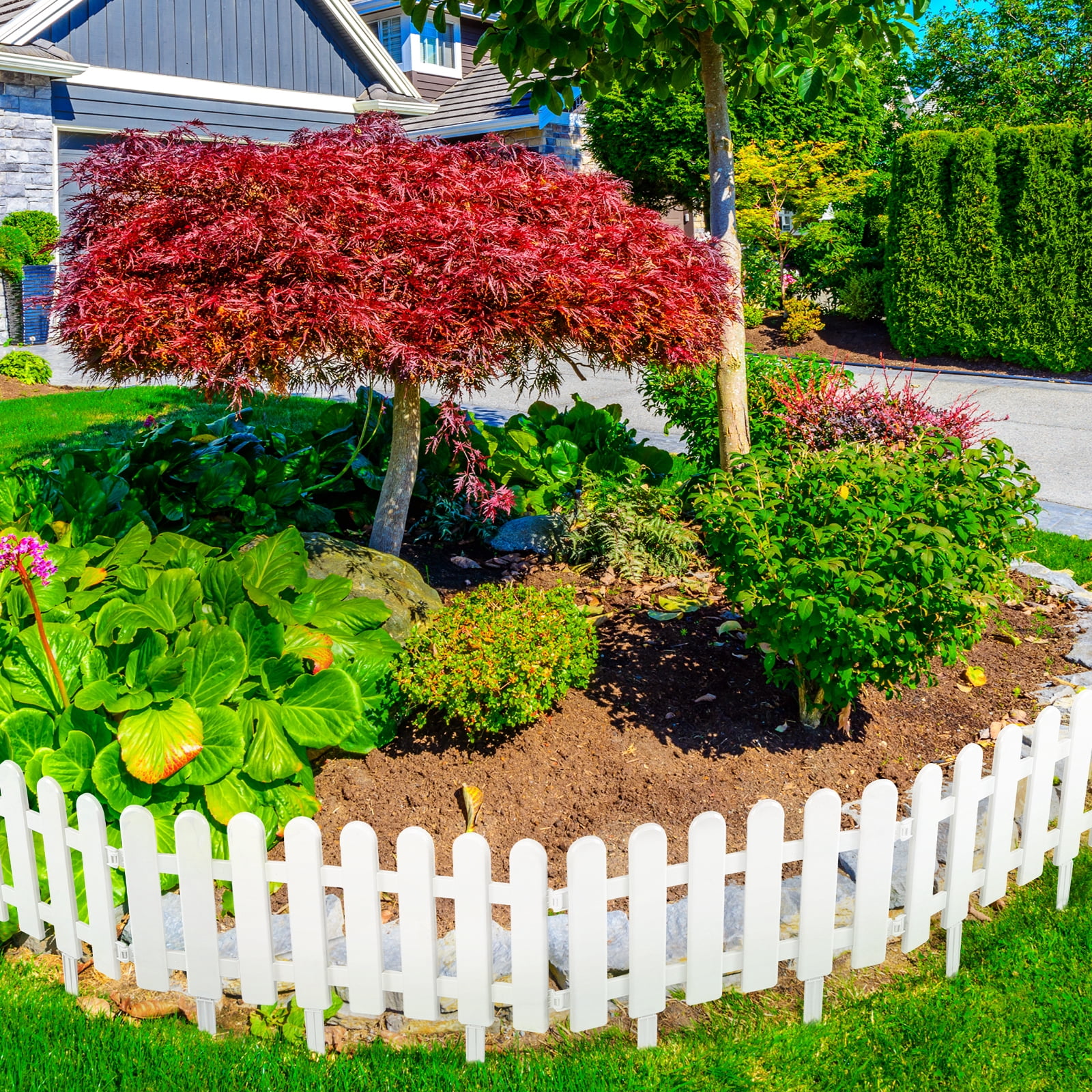 Plastic Decorative Garden Fence, 16" (H) x 27.5FT (L) Outdoor Patio Garden Animal Barrier White