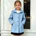 thumbnail image 2 of Girls Hooded Single Coat, Kids Solid Color Mid Length Button Down Trench Outerwear, Long Sleeve Warm Overcoat with Side Pockets for Fall Winter(Light Blue,6-7 Years), 2 of 6