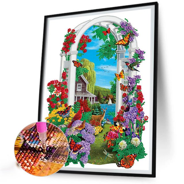 Cuadros Decorativos Jardín 5D DIY diamante pintura en forma especial taladro parcial decoración de la pared (YXC315) Wdftyju embutido en tela