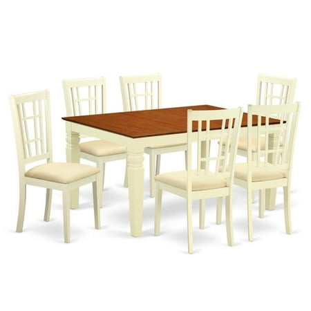 Kitchen Chair Upholstery - Kitchen Set with a Single Weston Dining Room Table & Six Microfiber Upholstery Kitchen Area Chairs, Buttermilk & Cherry - 7 Piece