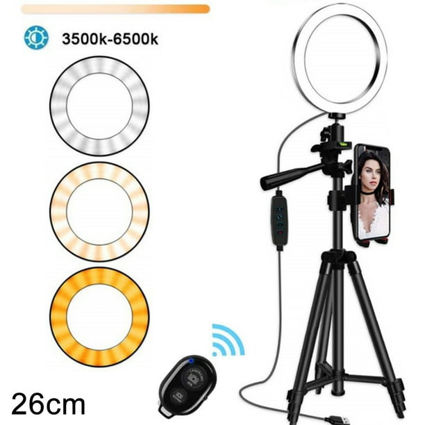 Anillo de luz LED, trípode para teléfono con control remoto Bluetooth para maquillaje, transmisión en vivo, selfies y fotografía. Compatible con la mayoría de teléfonos inteligentes.