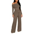 thumbnail image 2 of Huankd Womens Lounge Set 2 Piece off Shoulder Long Sleeve Matching Sets Coffee S, 2 of 5