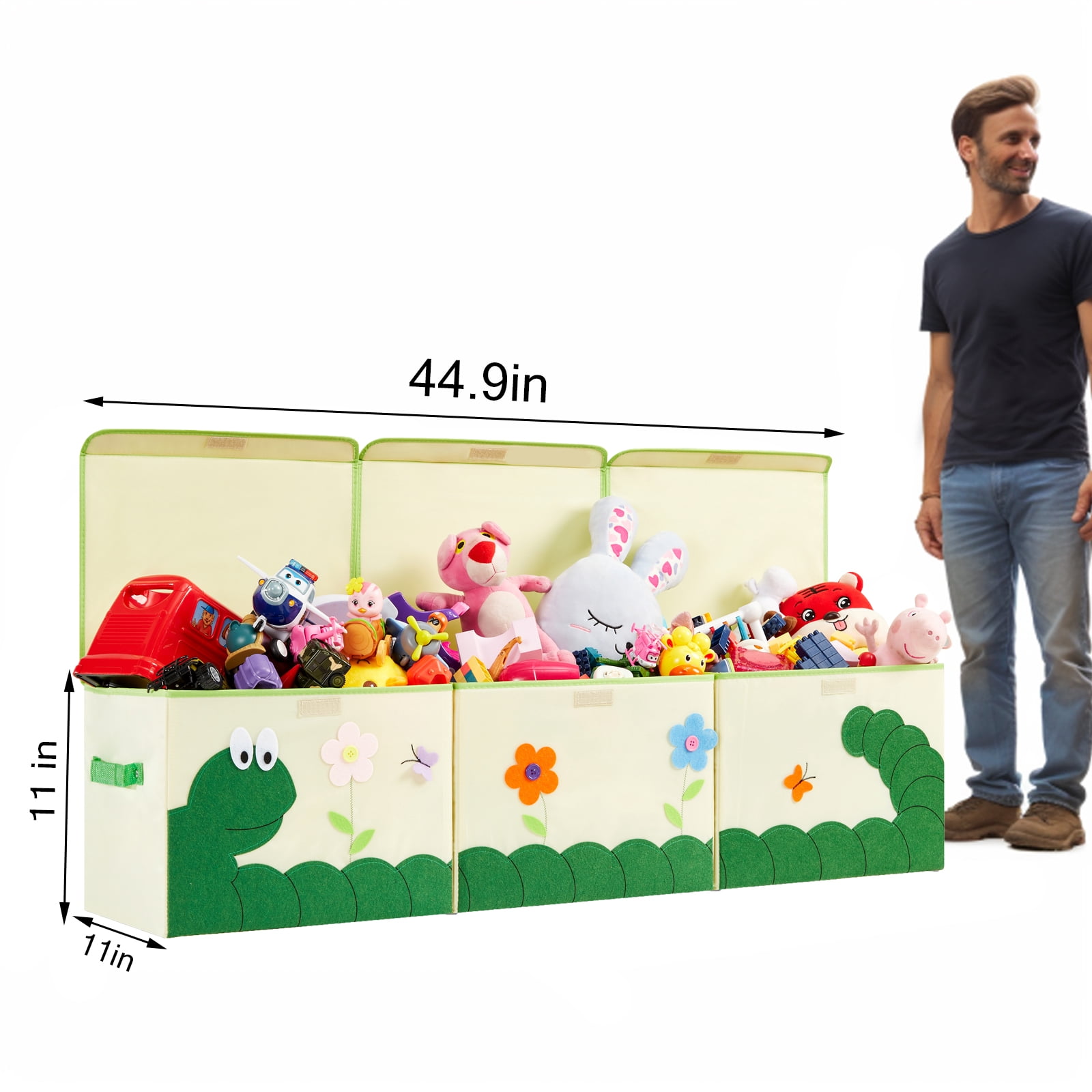 ASKETAM Kids Toy Box - Large Storage Bin for Boys & Girls, Cute Organizer (Green Caterpillar)