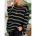 thumbnail image 3 of Faithtur Women Knit Sweater Long Sleeve Crew Neck Contrast Color Striped Sweater Pullover Sweater for Fall Winter, 3 of 5