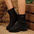 thumbnail image 2 of UngA Womens Boot Chunky Low Heel Riding Booties Motorcycle Biker Round Toe Fashion Buckle Western Booties Trendy Stylish Mid-Calf Boots for Women Black,Size 7.5, 2 of 7