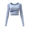 thumbnail image 5 of AGWOLF Workout Tops for Women Wrap Long Sleeve Shirts Buttercore Slim Fit Yoga Top Athletic Pilates Hiking T Shirt Blue S, 5 of 6