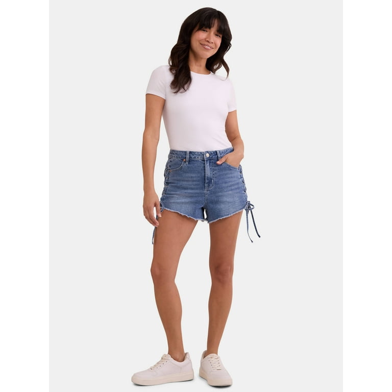 Madden NYC Women's High Rise Lace Up Cheeky Shorts, Sizes 00