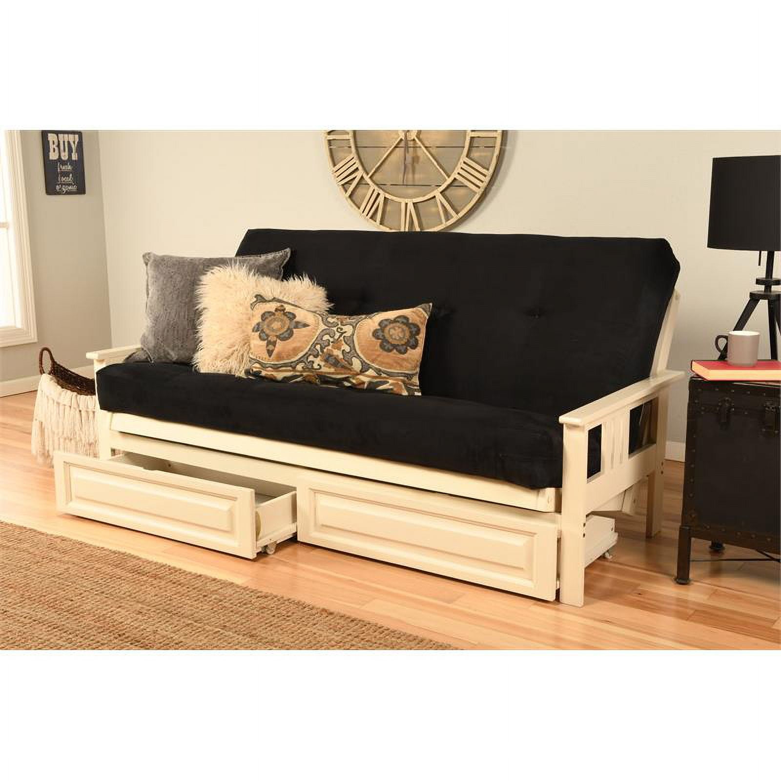 Kodiak Furniture Monterey Full Futon with Suede Fabric Mattress in Black/White