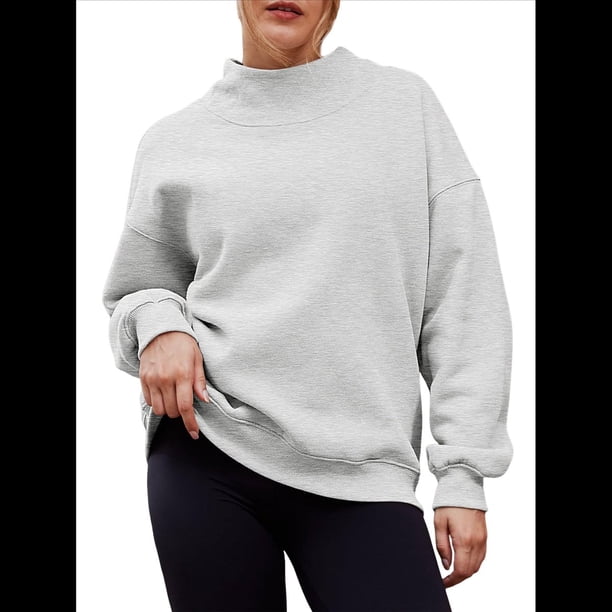 Sudaderas de Gran Tamaño para Mujer, Jersey de Cuello Alto, Sudaderas con Capucha de Larga, Tops, Conjuntos de Moda de Otoño, Ropa. Gris XL