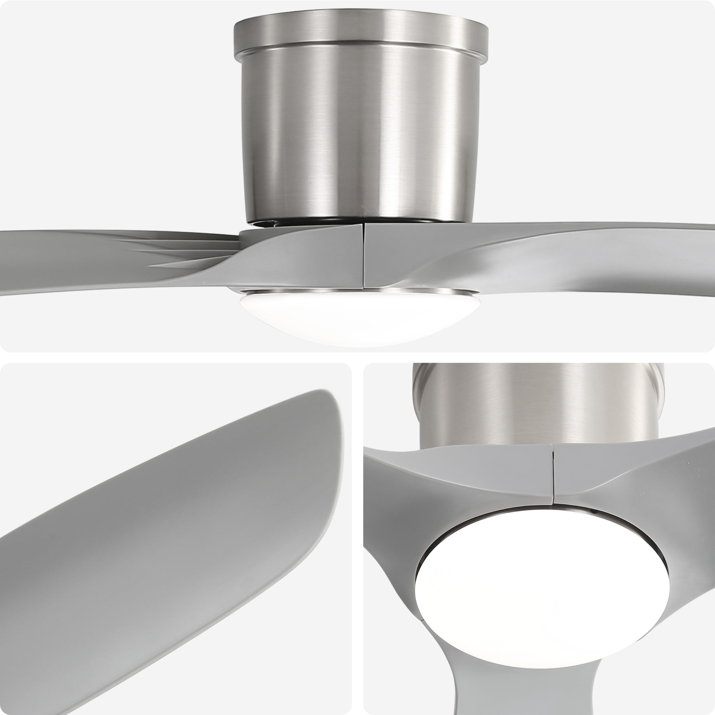 Sofucor 52 Inch Low Profile Ceiling Fans with Lights, Modern Flush Mount Ceiling Fan with 3 ABS Blades, 6500CFM, Dimmable 6-Speed 3-Timer Reversible DC Motor, ABS Gray