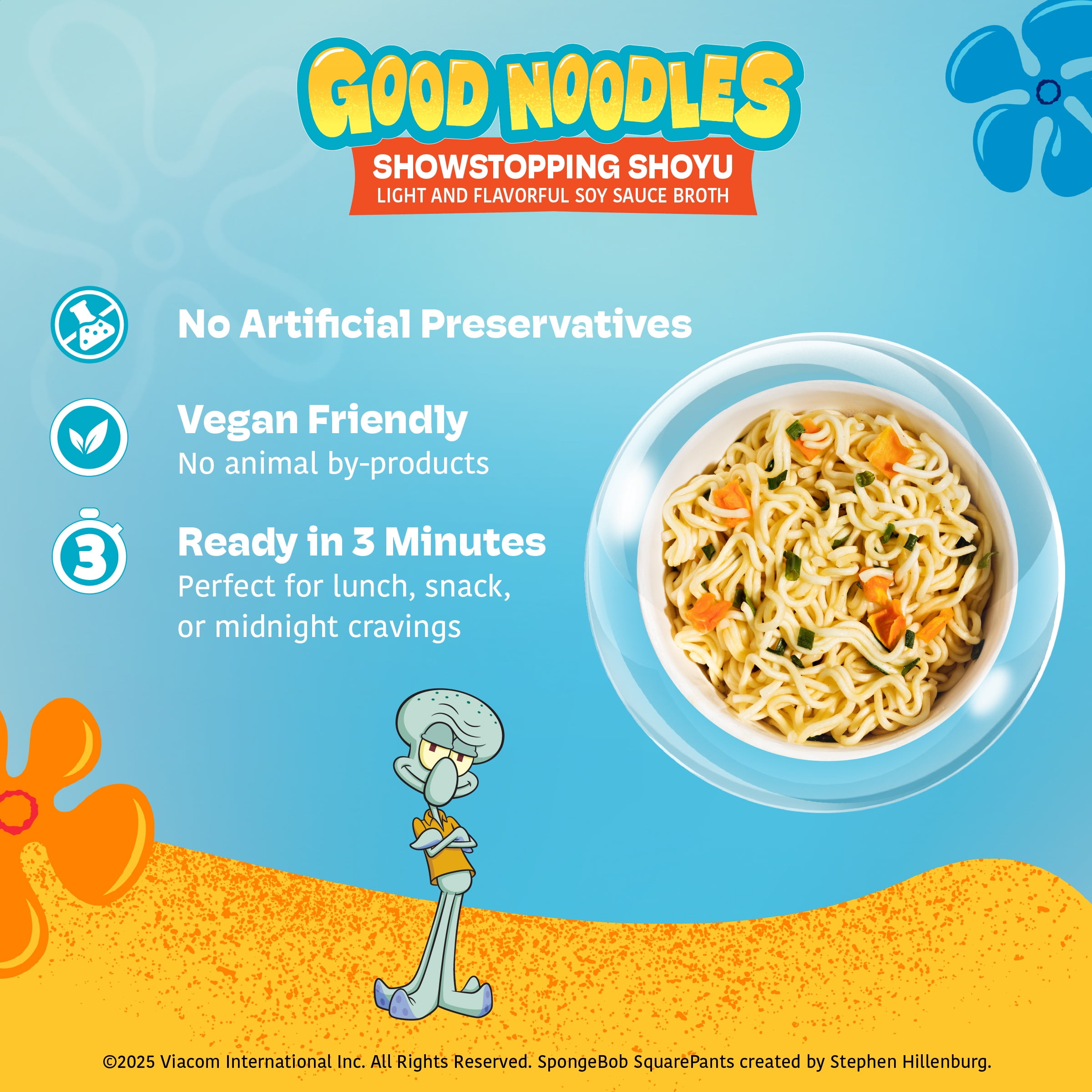 A-Sha & SpongeBob Squarepants Good Noodles (6 Pack) | Squidward Showstopping Shoyu Flavor  | Better For You Microwaveable Ramen Soup Mix