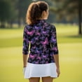 thumbnail image 5 of Uorisanigo Purple Butterfly Women's Golf Top Breathable Polyester Spandex Fabric Moisture Wicking Tennis Activewear Soft Stylish Outing Wear with Zipper 3/4 Sleeve Pullover Size M, 5 of 7
