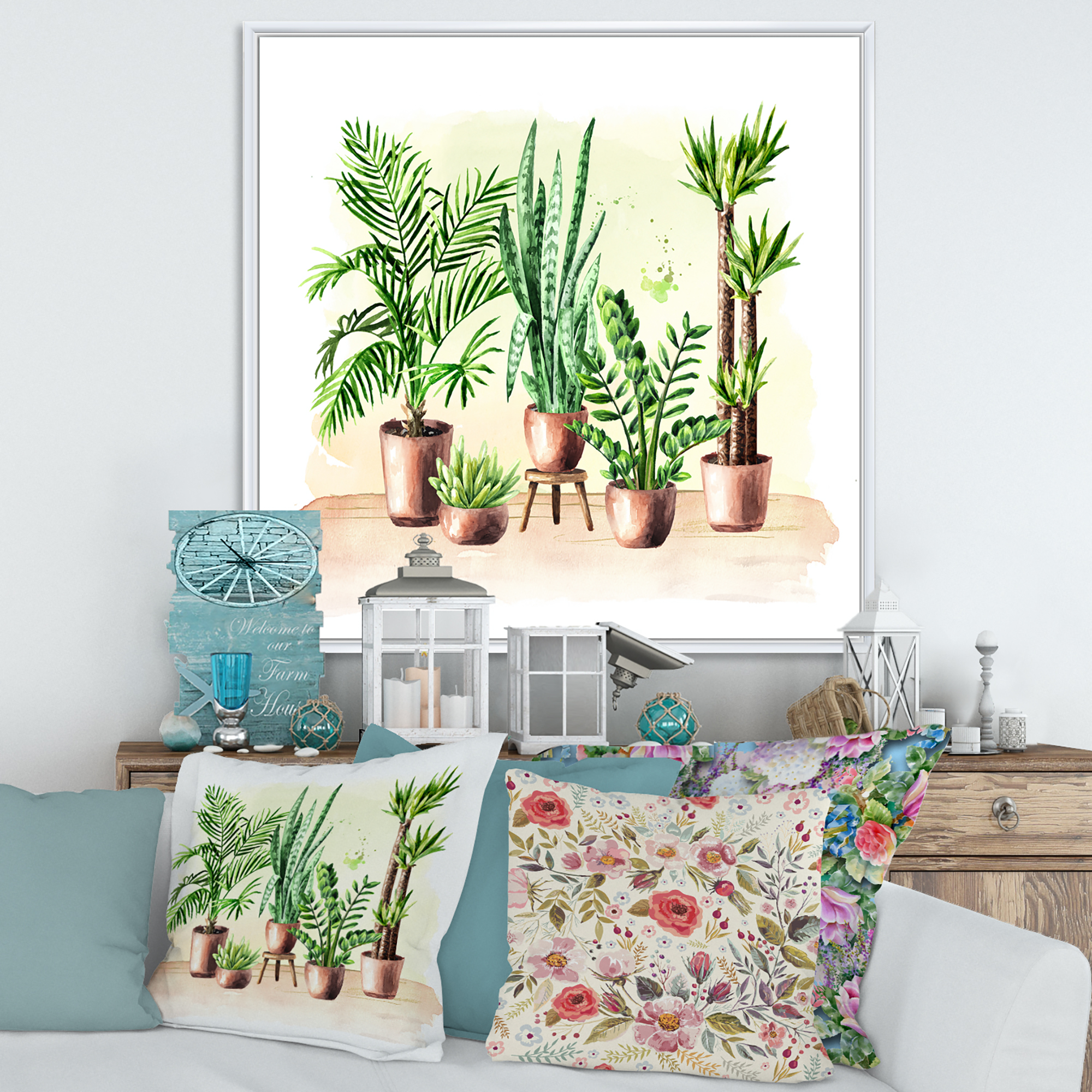 Designart 'Indoor Green Home House Plants in Pots I' Traditional Framed Canvas Wall Art Print