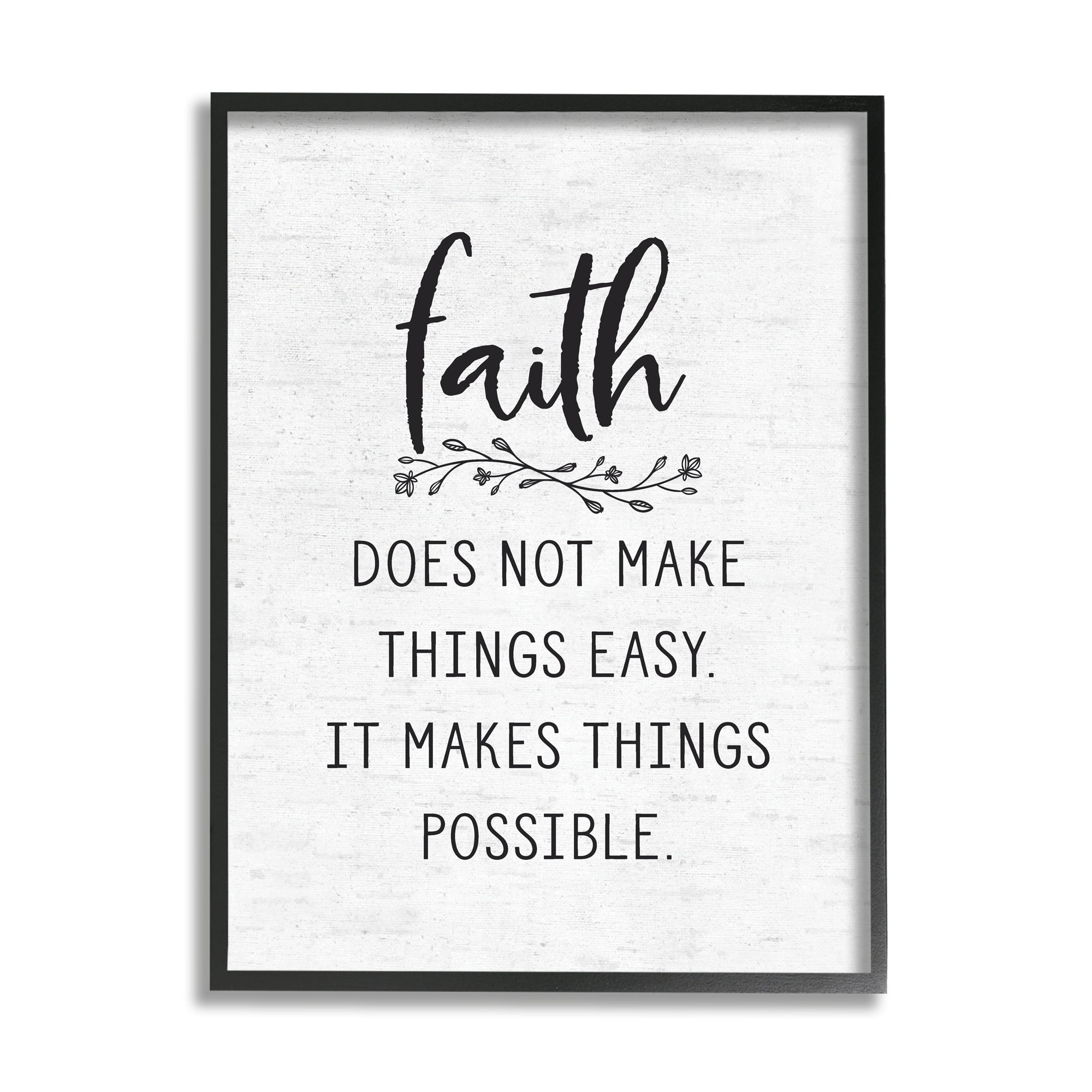 Stupell Industries Encouraging Faith Quote Rustic Botanical Sprig Design Graphic Art Black Framed Art Print Wall Art, Design by Lettered and Lined