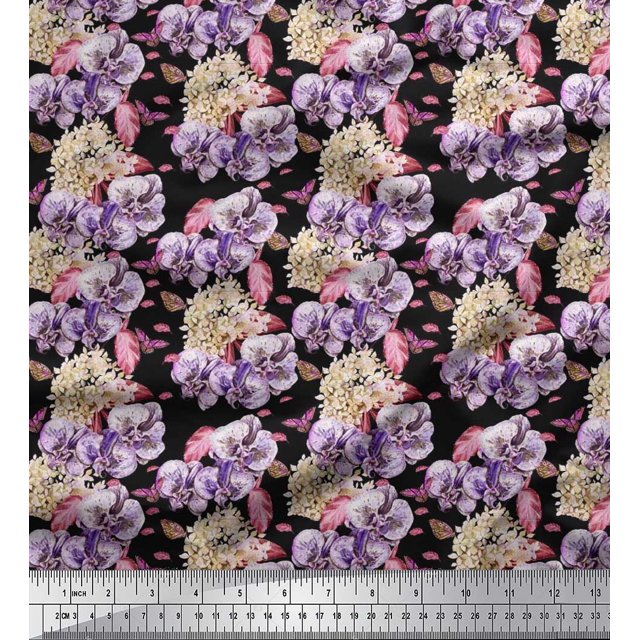 Soimoi Rayon Fabric Insect,Pansy & Yellow Flower Floral Print Fabric by Yard 42 Inch Wide