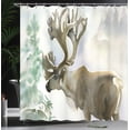 thumbnail image 4 of Ambesonne Deer Shower Curtain, Winter Forest Paint Style, 69"Wx70"L, Beige Green, 4 of 5