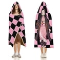 thumbnail image 3 of Anime Girl Checkered Print Hooded Blanket, Wearable Fleece Throw, Cozy Hoodie Blanket for Fans, 4 Sizes, 3 of 8