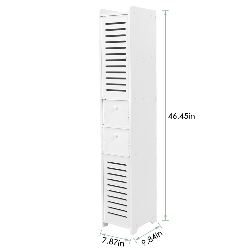 Bathroom Storage Corner Floor Cabinet with Doors and Drawers,Thin Toilet Vanity Cabinet,Narrow Bath Sink Organizer,Towel Storage Shelf for Paper Holder,White