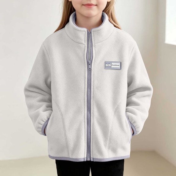Mifsaly Boys Girls Fleece Jacket Full Zip Stand Collar Warm Winter Coat with Pockets Kids Everyday Casual Cozy Thermal Outerwear