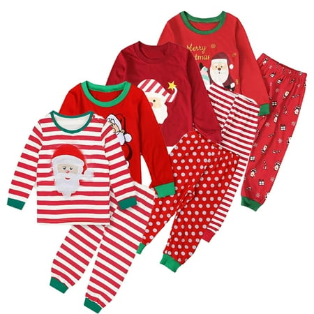 

KYAIGUO Baby Boys Girls Toddler Pajamas Sleepwear 2 PCS Sets Christmas Cotton Toddler Girls Long Sleeve Christmas Pjs Set Boys Xmas PJS