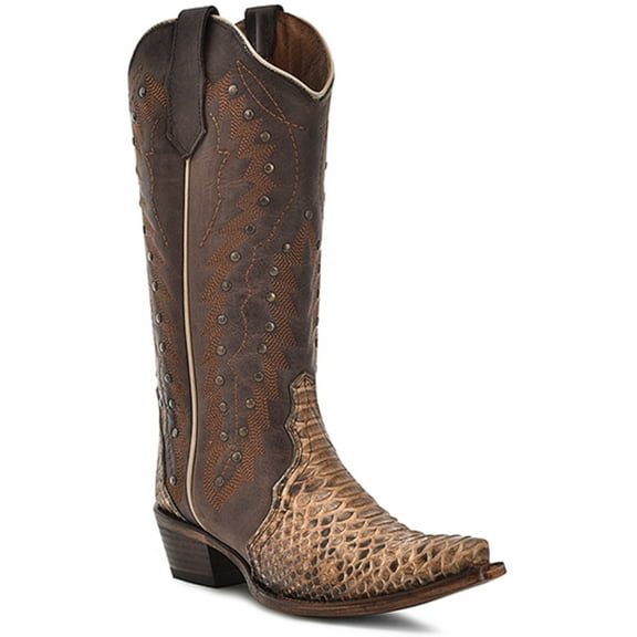 Circle G Western Boots Womens Python Embroidery Stud 9.5 M Brown L6045