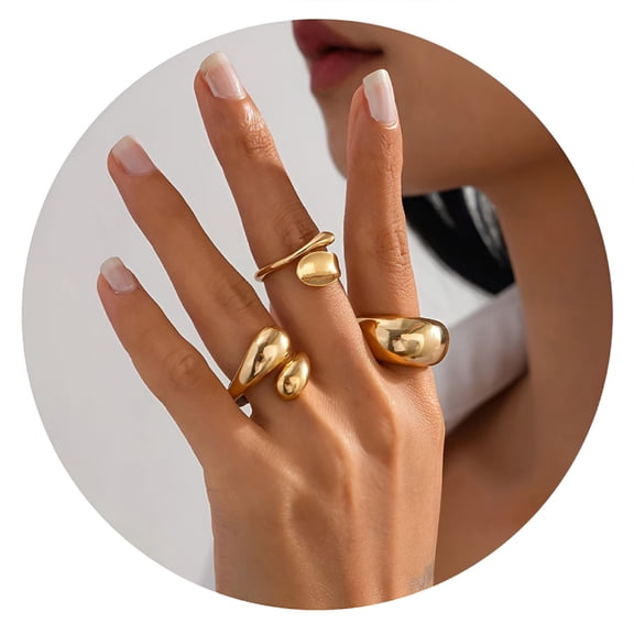DESIGNICE Chunky Gold Rings Set for Women – Stackable Vintage Dainty Open Rings, Non-Tarnish Gold Statement Jewelry, Set of 3-6 Rings for Women, Perfect for Gifts and Daily Wear