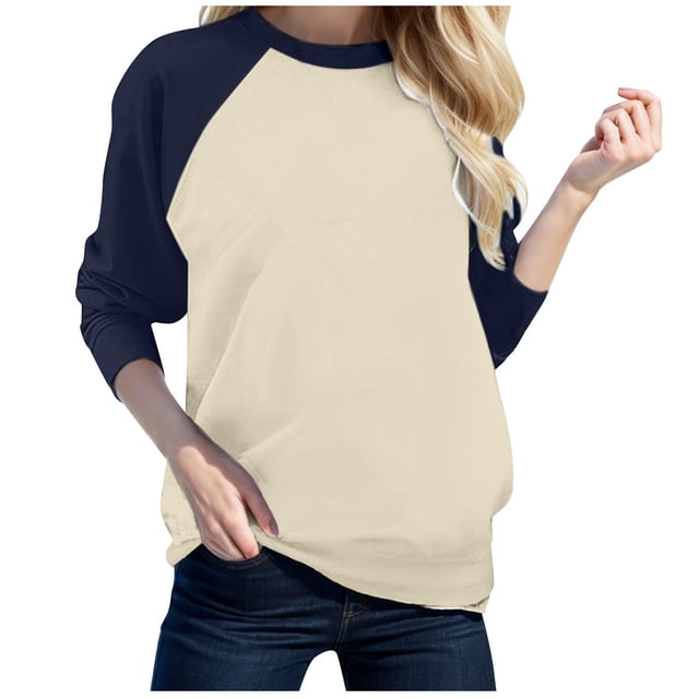 WEAIXIMIUNG Chemises de Maternité pour Femmes Manches Longues T-Shirt Décontracté Col Rond avec Épaule Assortie