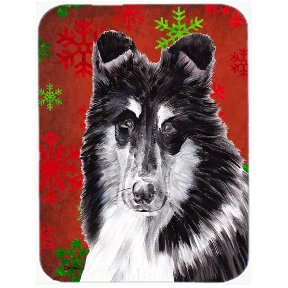 Black And White Collie Red Snowflakes Holiday Mouse Pad, Hot Pad Or Trivet, 7.75 x 9.25 In.