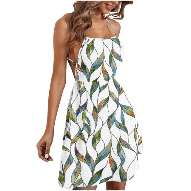Vestido de tirantes sin mangas con estampado de moda de verano para mujer Pompotops ghjkhdj5706