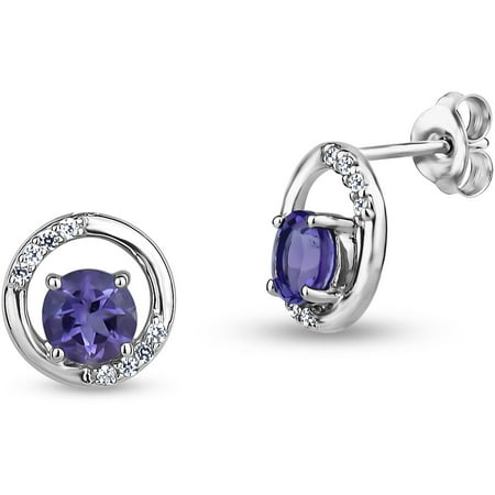 Amethyst and Created White Sapphire Sterling Silver Round Earrings