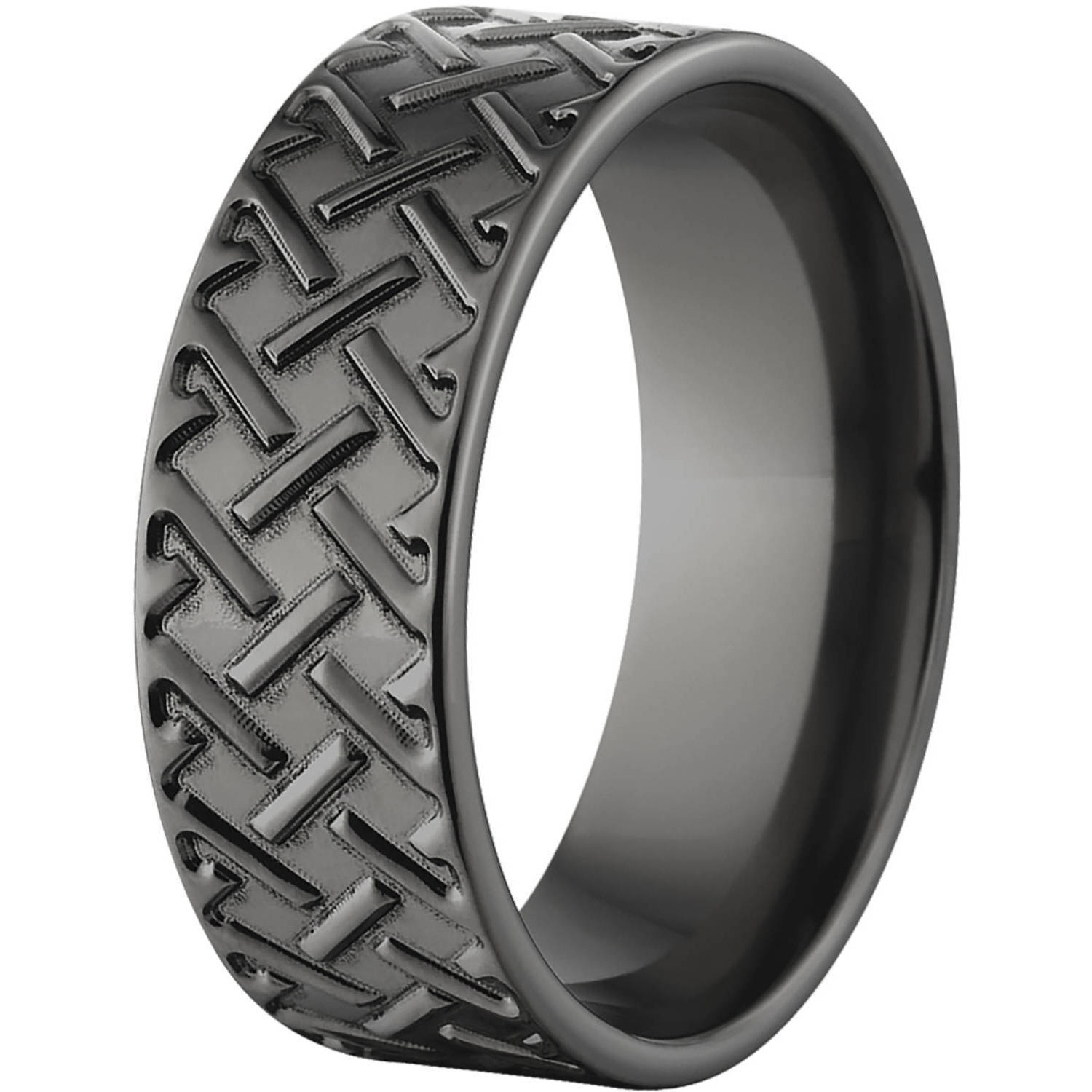 8mm Flat Black Zirconium Ring with a Milled Tread Design