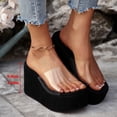 thumbnail image 7 of Rokment Women's Platform Wedges Dress Slip on Sandals Trendy Casual Open Toe Clear Band Chunky High Heels Beach Summer Heeled Walking Slides Slippers Black Size 9.5, 7 of 7