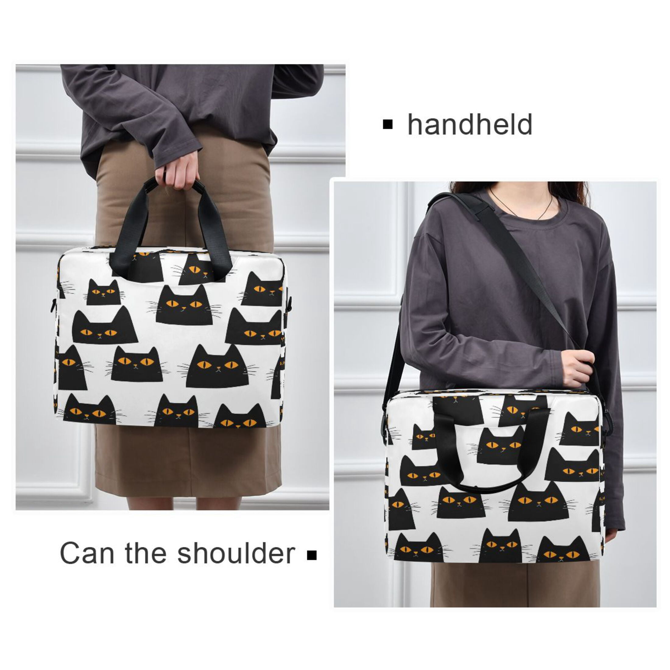 16" Laptop Tote Bag Laptop Sleeve Case Computer Briefcase for Work & Travel Black Cats with Orange Eyes
