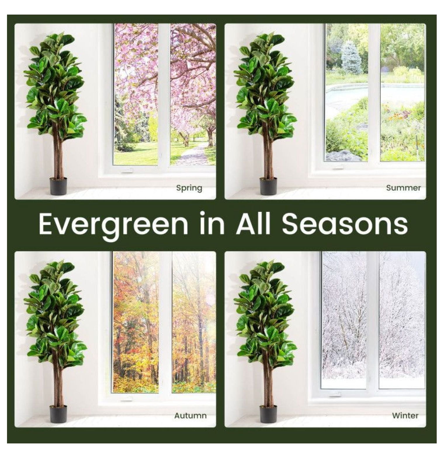 5ft Artificial Fiddle Leaf Fig Tree, Decorative Indoor Plant, Realistic Greenery, Home & Office Decor, Plastic Planter with Moss, 180 Leaves