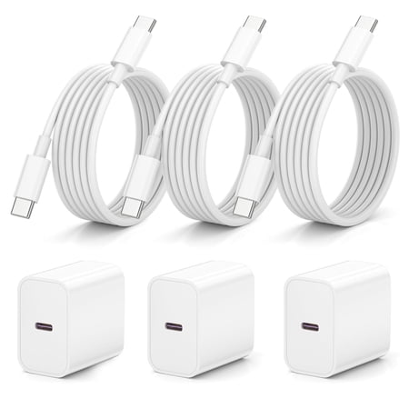 Typpkmm 20W USB C Charger 3-Pack with 6ft Cable PD Fast Charging