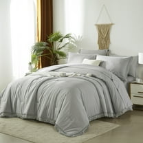 Davulos King Size Comforter Set 7 Pieces Bed in a Bag Grey Comforter King Bed Set with Tassels All Season Bedding for Women Man