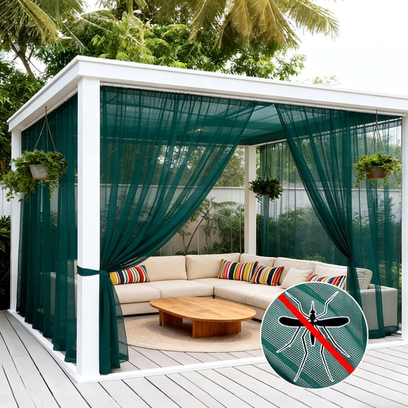 Rosnek Large Size Outdoor Mosquito Netting Curtain, DIY Cut to Size High Density Airy Mesh Net Outdoor Sheer Curtains for Patio Gazebo Porch Pergola, Rod Pocket 1 Panel (10.5 x 7 ft, Green)