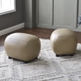 thumbnail image 2 of 23" Wide Faux Leather Upholstered Ottoman Set of 2, Mid-Century Modern Living Room Footrest with Soft Padded Seat, Footstool for Bedroom, Entryway or Living Room, Khaki, 2 of 9