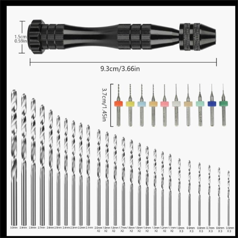 60pcs Precision Pin Vise Micro Drill Bits Hand Twist Drill Bits Set Rotary Tools Kit for Diy Assembling Electronics