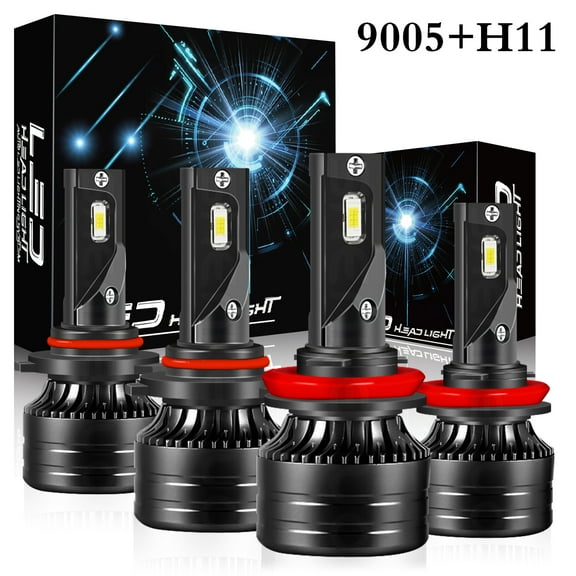 9005 H11 LED Headlight Bulbs Combo, High Low Beam Replacement, 8000LM 6000K Cool White,Pack of 4