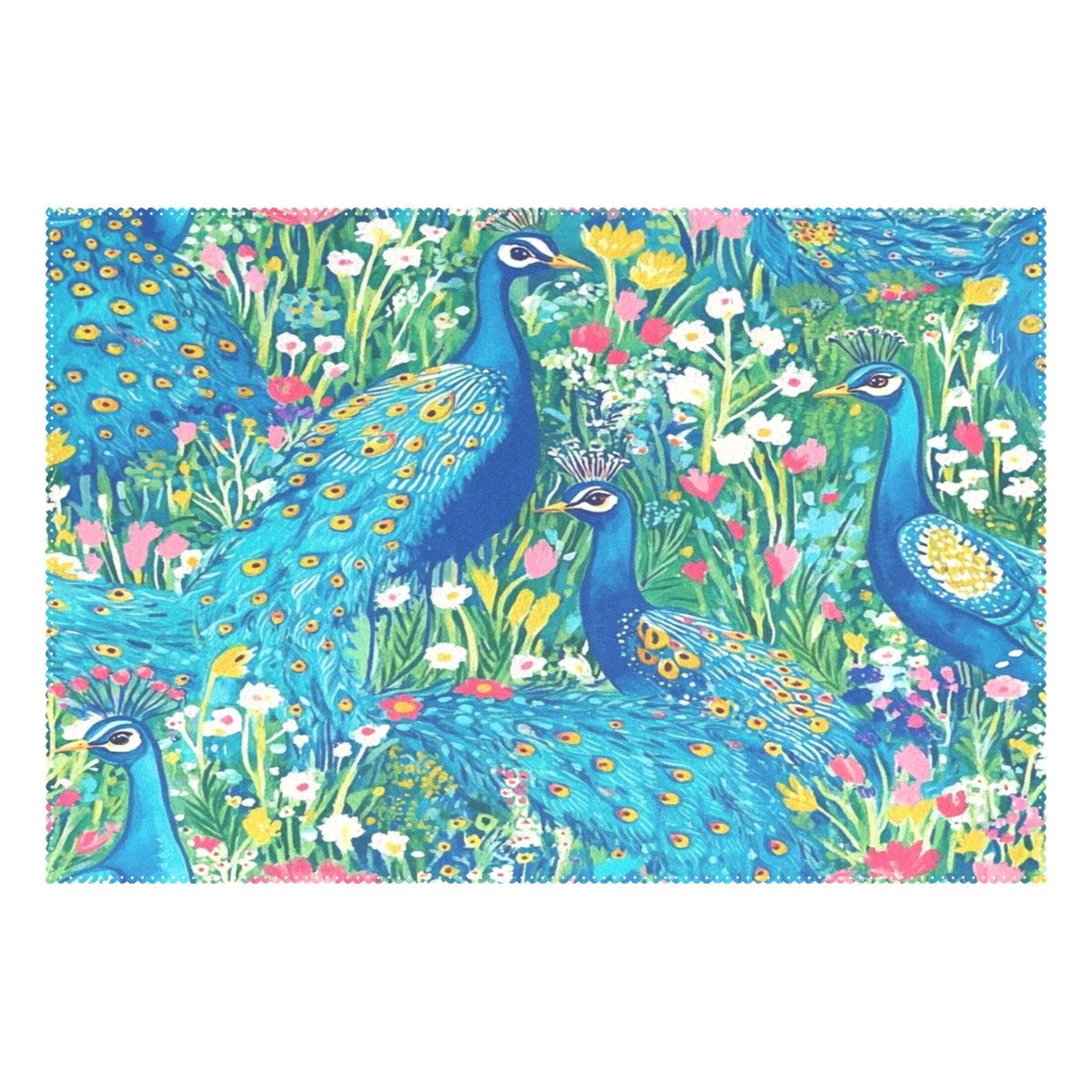 Regal Peacocks 6-Piece 12x18in Durable Place Mats, Heat-Proof and Non-Slip