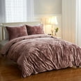 thumbnail image 1 of GlowSol 3 Pcs Velvet Duvet Cover Set Queen Size Luxury Soft Flannel Bedding Comforter Cover Set with Button Closure and 8 Corner Ties, Dusty Pink, 1 of 5