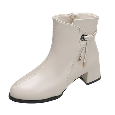 

QYZEU Women Boots Wide Womens Snow Boots With Zipper Women Shoes Thermal Short Boots Thick Heel Zippered Pointed Toe Short Boots Fashion Boots