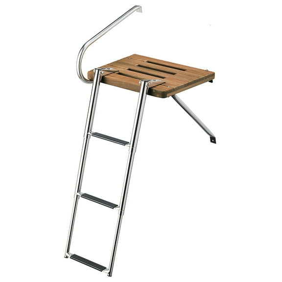 Whitecap 68902 Teak Swim Platform with 3 Step Ladder (with Outboard Motors)