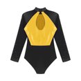 thumbnail image 6 of Aiihoo Women Sparkly Gymnastics Leotard Dress Long Sleeve Ballet Dancewear Figure Ice Skating Dress Gold S, 6 of 7