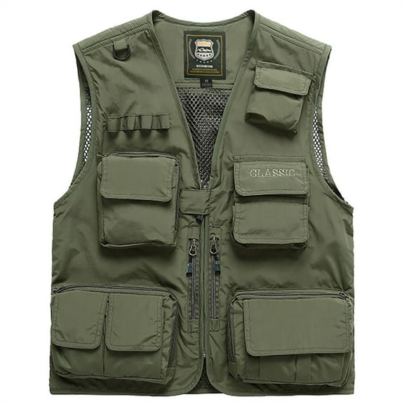 Gubotare Men's Outdoor Winter Vest Emergency Field Fishing Multi Pocket Vest (Green, XXL)