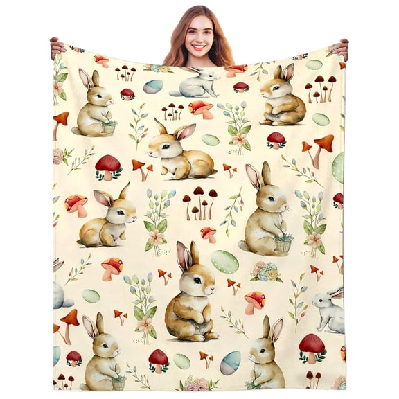 Easter Bunny Gifts for Women Cute Rabbit Throw Blanket Accessories Rabbits Stuff Plush Bunny Gifts for Women Adults Birthday Party Decorations 60"X50"