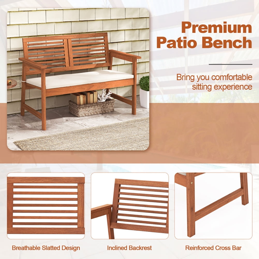 Aimee Lii 2-Person Solid Wood Patio Bench with Backrest and Cushion, Outdoor Patio Furniture Aimee Lii 2-Person Solid Wood Patio Bench with Backrest and Cushion, Outdoor Patio Furniture