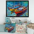 thumbnail image 3 of Designart 'Three Colorful Boats In The Harbor' Nautical & Coastal Framed Art Print, 3 of 4